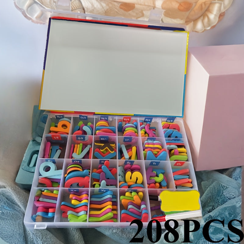 208pcs Colorful Magnetic Spelling Letters, Including 2 Sets of 26 Uppercase Letters And 6 Sets of 26 Lowercase Letters