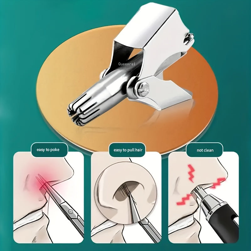 Stainless Steel Nose Hair Trimmer for Men & Women, Manual High-Quality Small Round Head,, Hypoallergenic Ear & Nose Hair Cutter, No Battery Needed, Washable