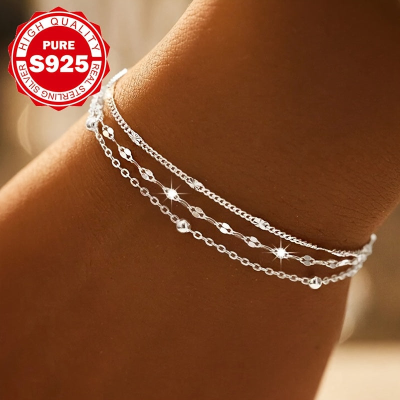 Elegant S925 Silver Bracelet for Women - Bohemian Style, Multi-Layered Chain Design, Hypoallergenic, Perfect for Daily Wear, Parties & Holidays, Ideal Gift for Christmas or Valentine'S Day, Party Accessory | Bohemian Style Br