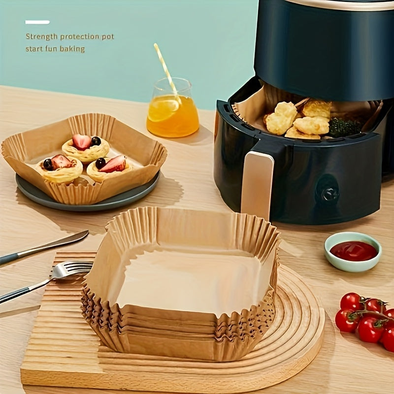 100pcs Non-Stick Air Fryer Liners - Premium Paper Single Sheets with Ridged Edges for Secure Cooking, Easy Cleanup & Healthy Cooking - Multi-Use for Baking, Roasting, Microwaving - Ideal for Home & Commercial Kitchens, Air Fr