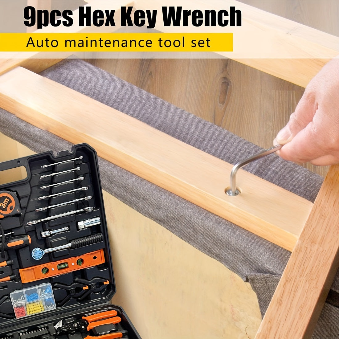 157pcs Tool Kit - Portable Mechanical Set with Adjustable Wrench, Drive Socket Combination, Saw, Chrome Vanadium Steel, Black, Durable Plastic Toolbox, No Assembly Required, Non-Electric, Battery-Free, for Home, Apartment, Ga