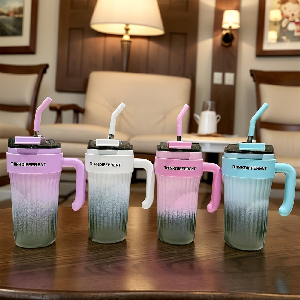 1pc 780ml/28oz Stainless Steel Insulated Cup with Handle, Double-Layer Vacuum Insulated Coffee Cup, Leak-Proof and Drop-Proof with Lid and Straw, Perfect Holiday Gift for Friends, Suitable for Outdoor Fitness, Camping and Tra