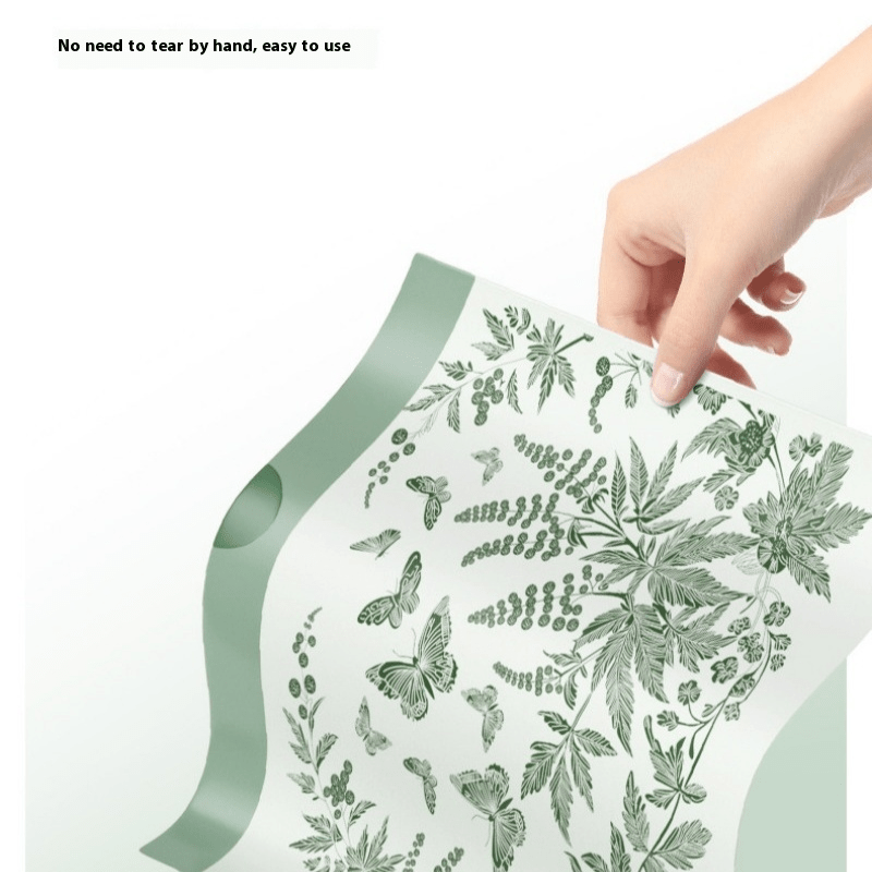 100pcs Disposable Drawstring Trash Bags with Mint and Herb Scented Floral Print - Thick Plastic, Tear-Resistant Portability for Home Kitchen Bathroom Party Use | Decorative Garbage Bag