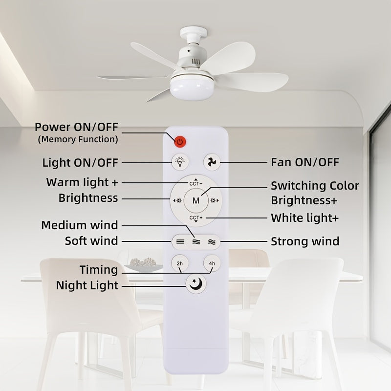 1pc Ceiling Fan With A Remote Control Multifunctional E26/E27 Socket, Adjustable Light And Fan, Simple Style, Easy To Install, Perfect For Bathrooms, Bedrooms, Study Rooms, Living Rooms, Dining Rooms With LED Lights.