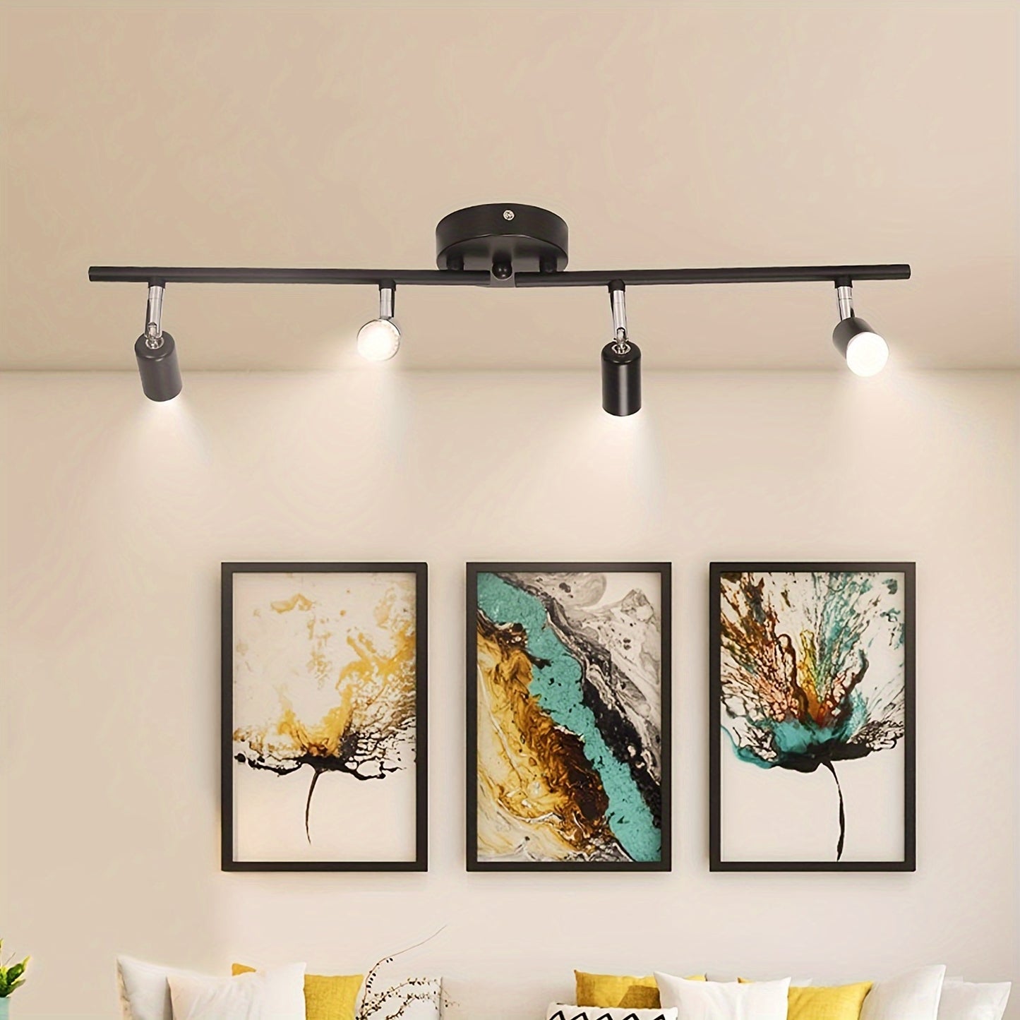 1pc Track Lighting Kit, Adjustable Track Arm 4 Head Foldable Ceiling Spot Light With GU10 Socket, Bulbs Included, Socket For Kitchen Bedroom Showroom Fixture Directional Accent Lamp, Black/ Nickel