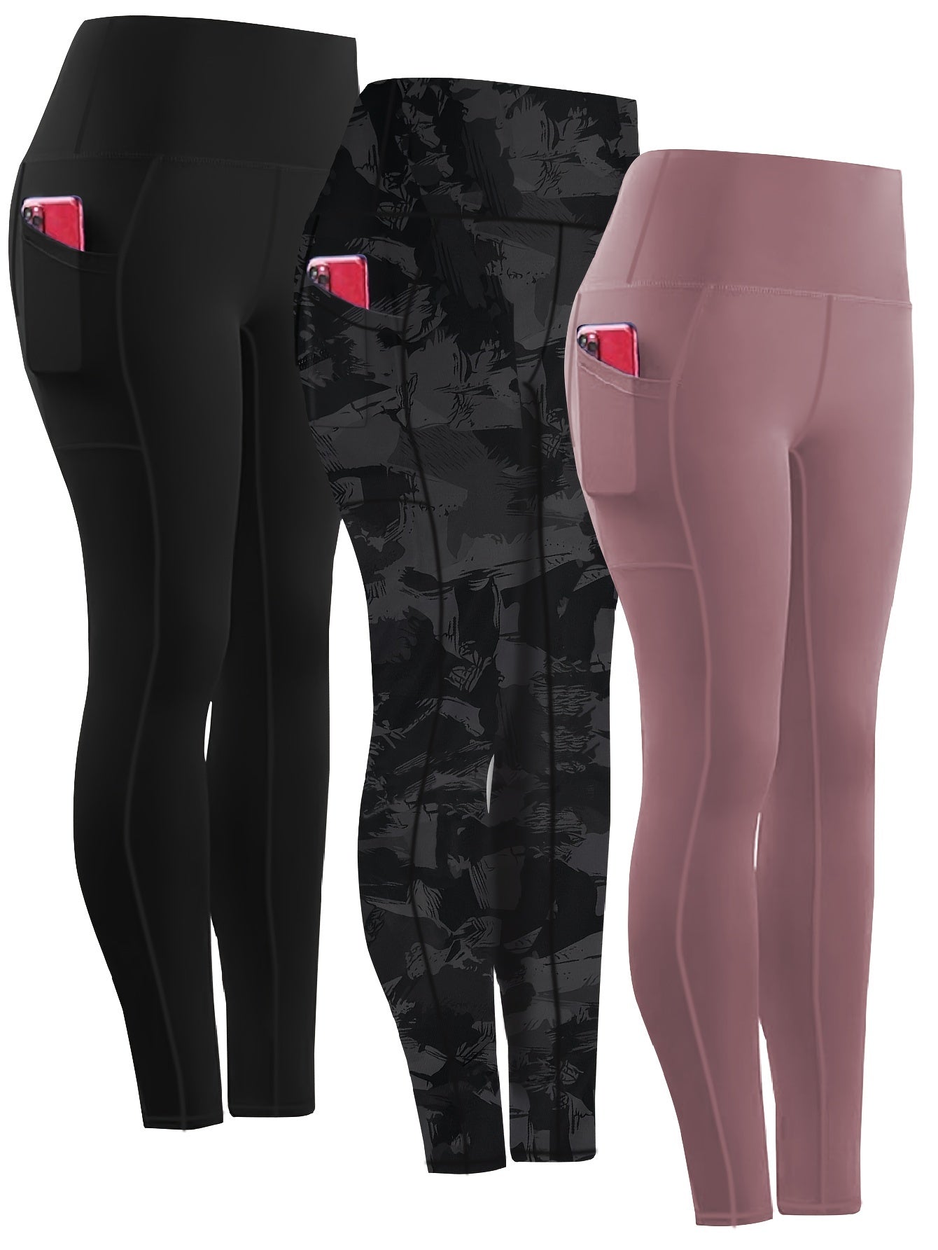 Three-piece Set, Sports Yoga Pants for Women, High Waist, Tight, Quick-Drying, Compression Pants, High Elasticity, Running Outerwear, Long Trousers, Bottoming Pants