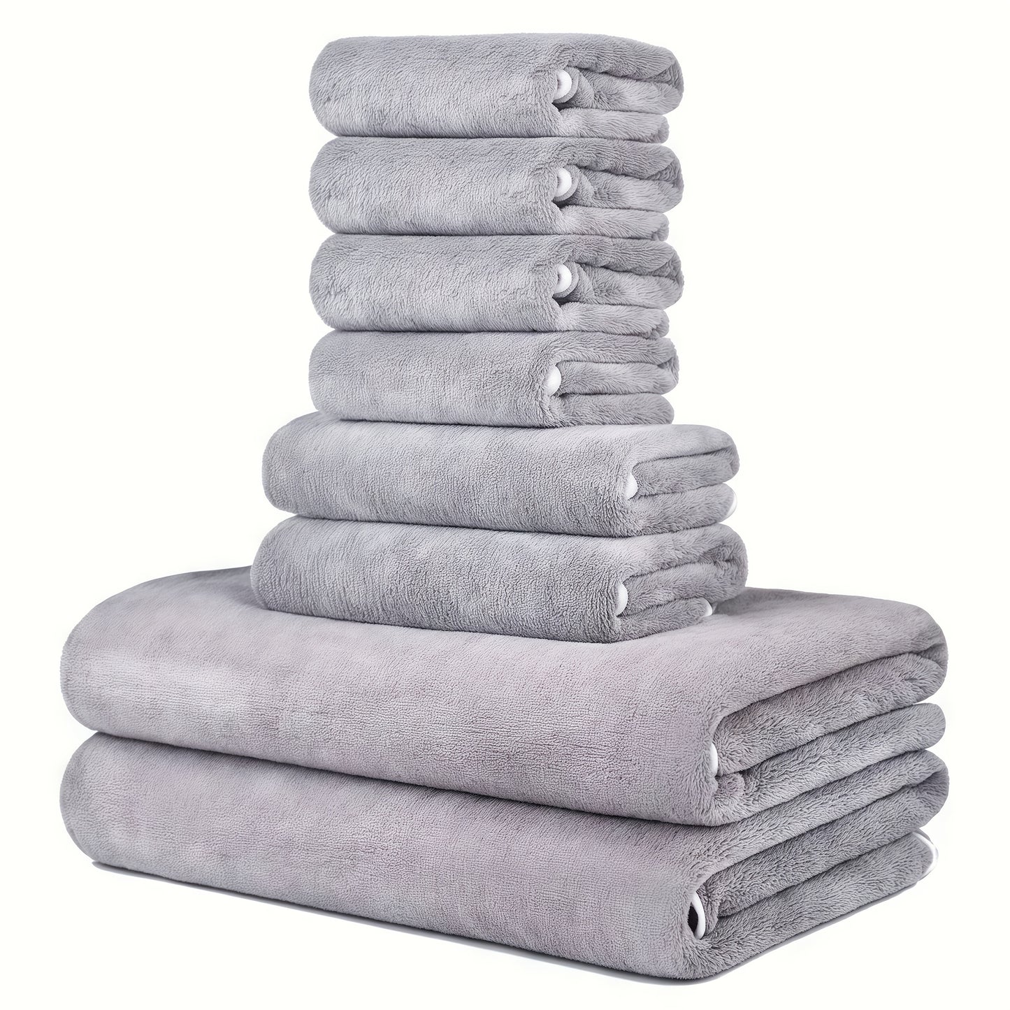 8-Pack Ultra-Soft Coral Fleece Bath Towel Set, 2 Bath Towels 69.85 X 139.7 cm, 2 Hand Towels 34.8 X 74.93 cm, 4 Square Towels 29.97 X 29.97 cm, Quick-Drying, Highly Absorbent And Lightweight, Gentle Camping Towels