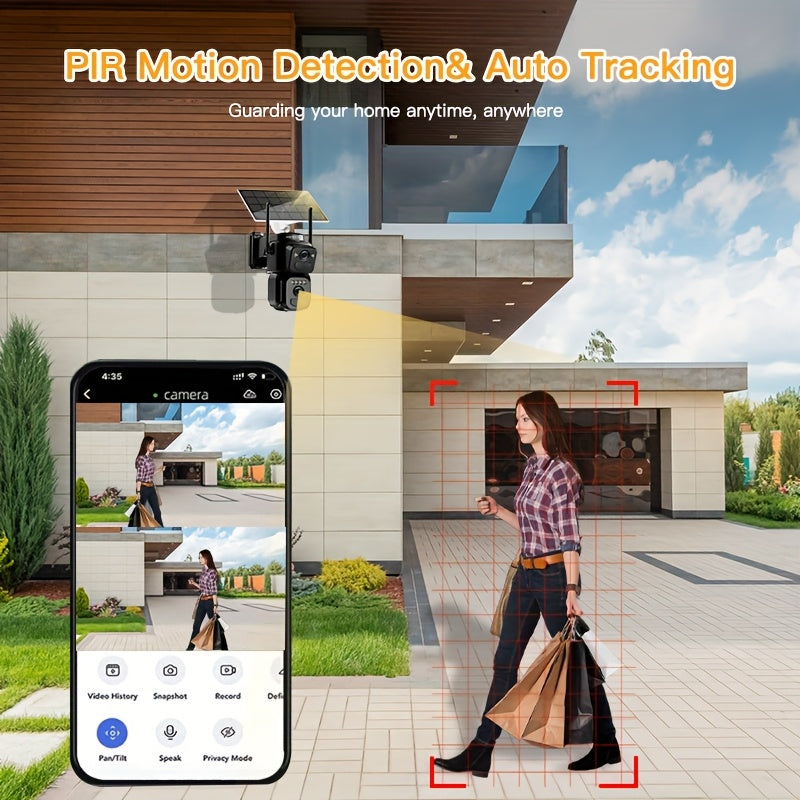 Solar-Powered 2G/3G/4G LTE Security Camera, 360° Viewing Angle, Includes SIM Card, Color Night Vision, PIR Motion Detection with Siren Alerts,4G Connectivity, Adjustable Height, Rechargeable Battery - Ideal for Rural Propert