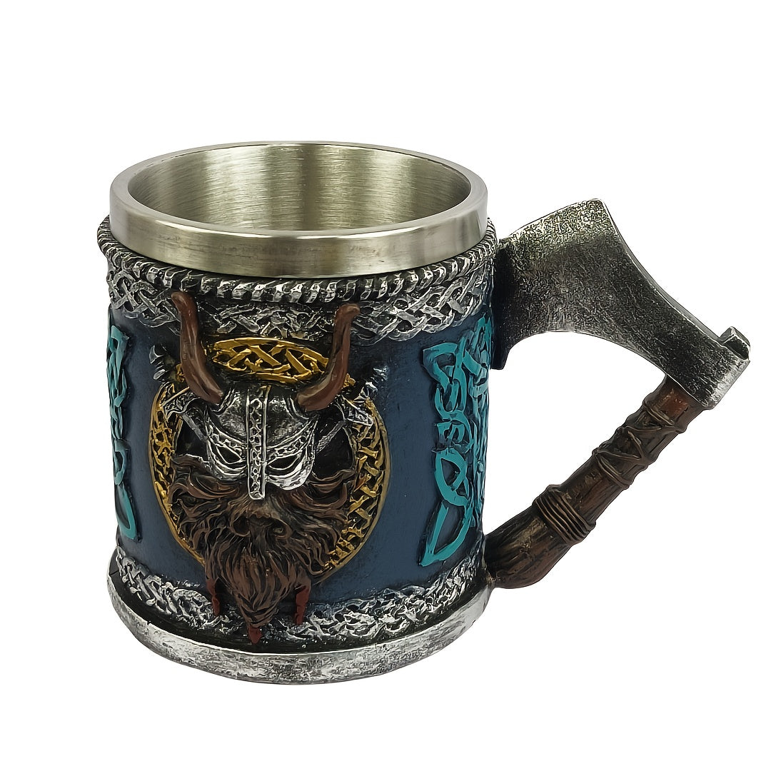 1pc Viking Axe Design 15.2oz Stainless Steel Beer Mug - Insulated, Reusable, Hand Wash Only - Multipurpose Coffee Cup for Christmas, Halloween, Easter, Hanukkah, Father'S Day Gift