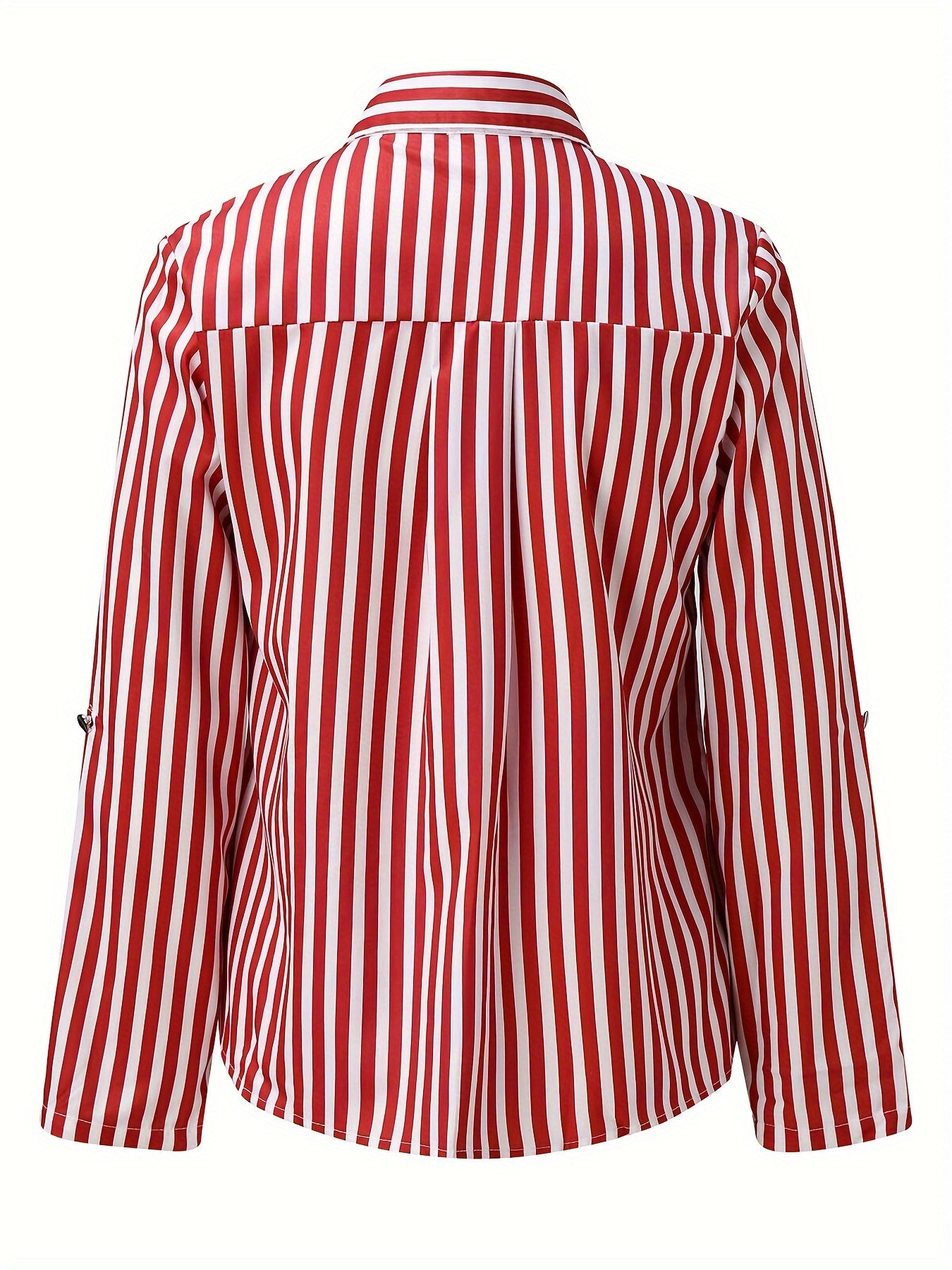 Striped Print Button Front Shirt, Elegant Long Sleeve Business Work Shirt With A Collar, Women's Clothing