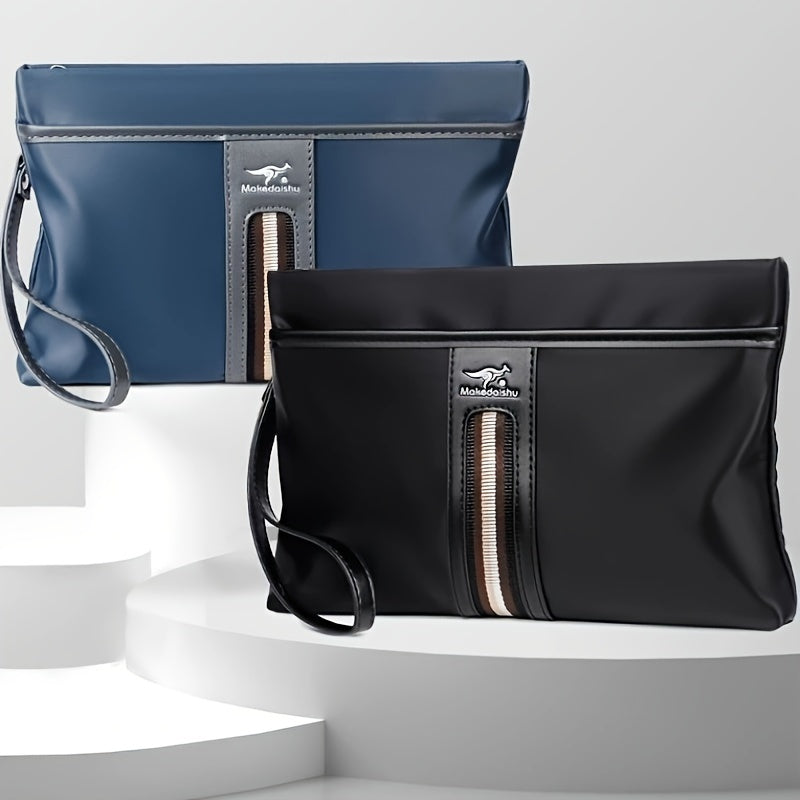 MARHSEIKE Men's Large Capacity Clutch Bag - Stylish Black Nylon Handbag with Zippered Compartment & Adjustable Strap, Trendy Business Phone Holder for Everyday Use, Secure Travel Pouch|Modern Masculine Clutch|Durable Zipper C