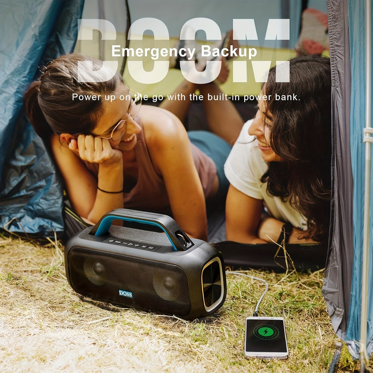 DOSS 60W Portable Speaker with Wireless 5.3, Stereo Sound & Subwoofer, 25H Playtime & Power Bank, TWS True Wireless Pairing, Dynamic Light Show, High Quality IPX6, USB-C Charging, 60W Power Handling, Compact Design for Campin