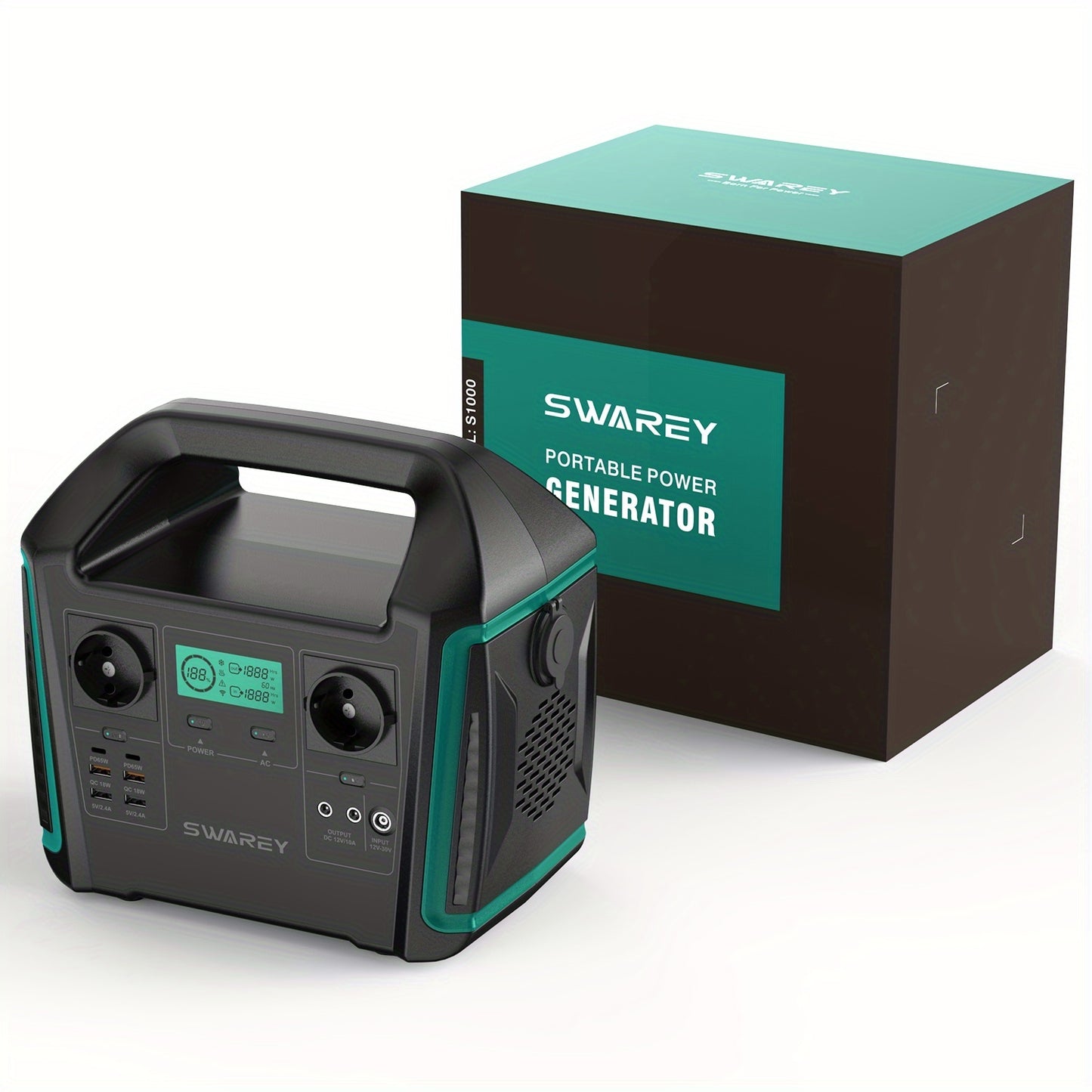SWAREY 725.76Wh Solar Generator, Portable Power Station, 1000 W (Surge 1500 W) AC Outputs/Pure Sine Wave, Power Bank Emergency Generator, 2 X 65 W USB-C Connection, Power Generator Battery for Outdoors, Camping, Travel, Fishi