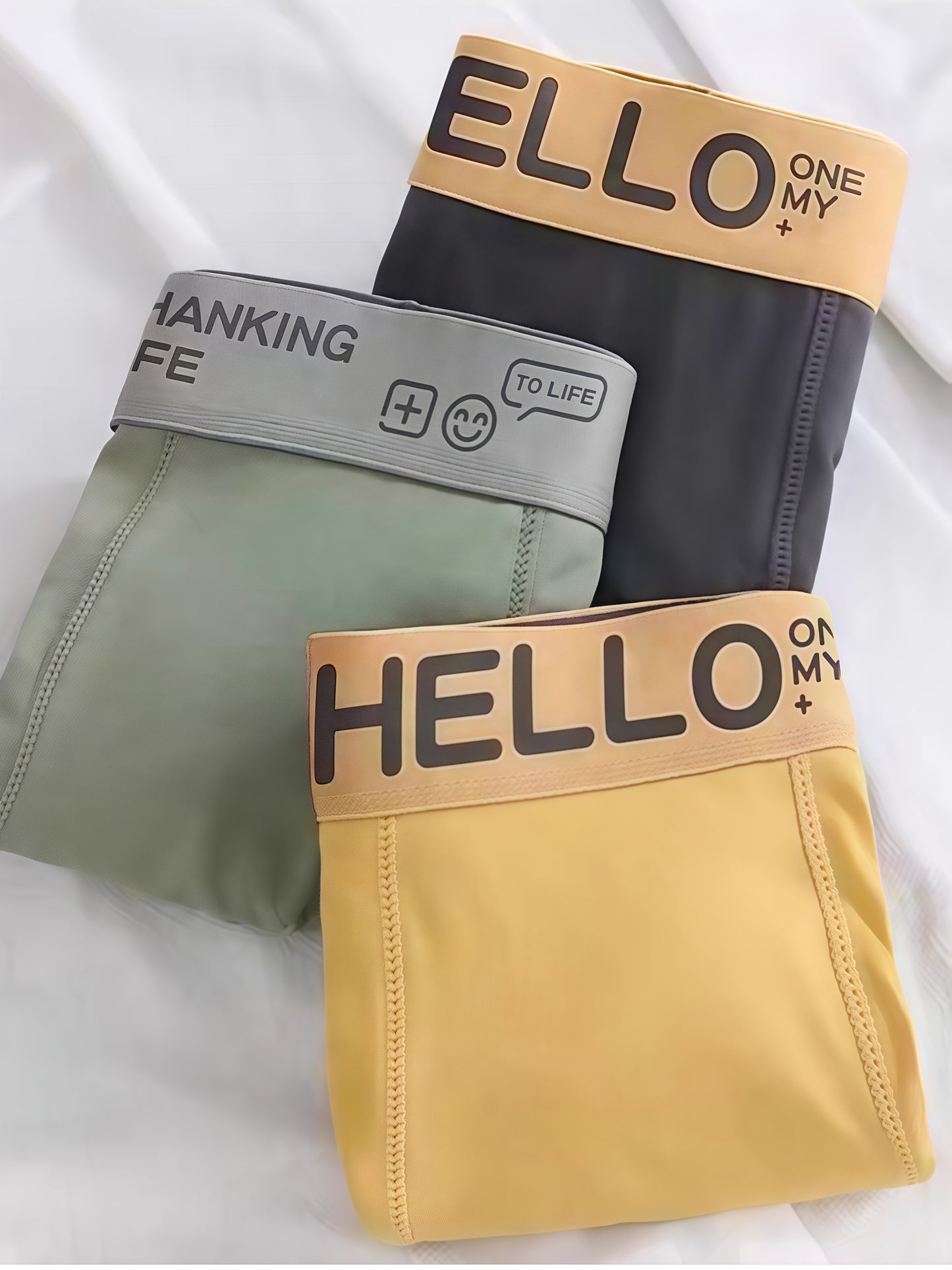 12pcs Men's Boxer Briefs, HELLO Letter Waistband, Breathable Soft Casual Fashion Sports Underwear, Plus Size Boxers for Men, Pouch Boxer, White Boxer Briefs for Men, Daily Essentials, Active Lifestyle, Letter Print, Sleek Wai