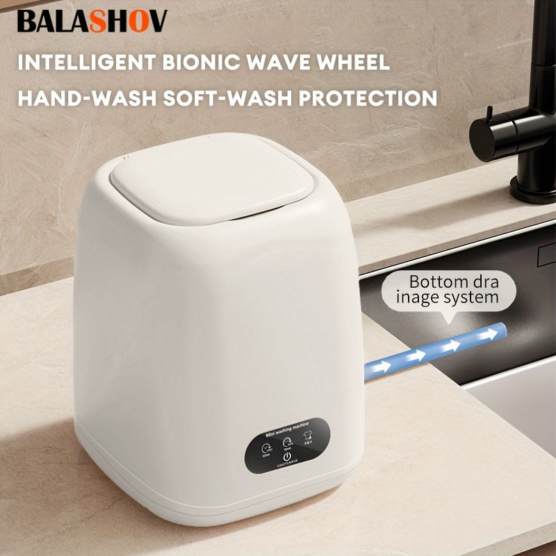 BALASHOV EU Plug Fully Automatic Small Washing Machine, for Underwear, Baby Clothes, Small Items, Compact Small Laundry Portable Washing Machine for Apartments, Camping, Travel IPX4