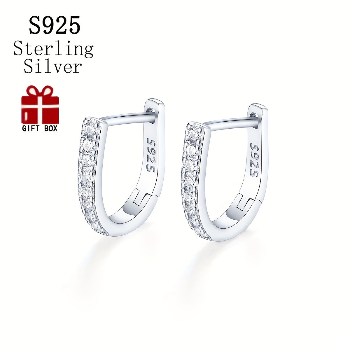 Sterling 925 Silver Jewelry Full Shiny zirconia Decor Hoop Earrings Elegant Minimalist Style Delicate Female Gift