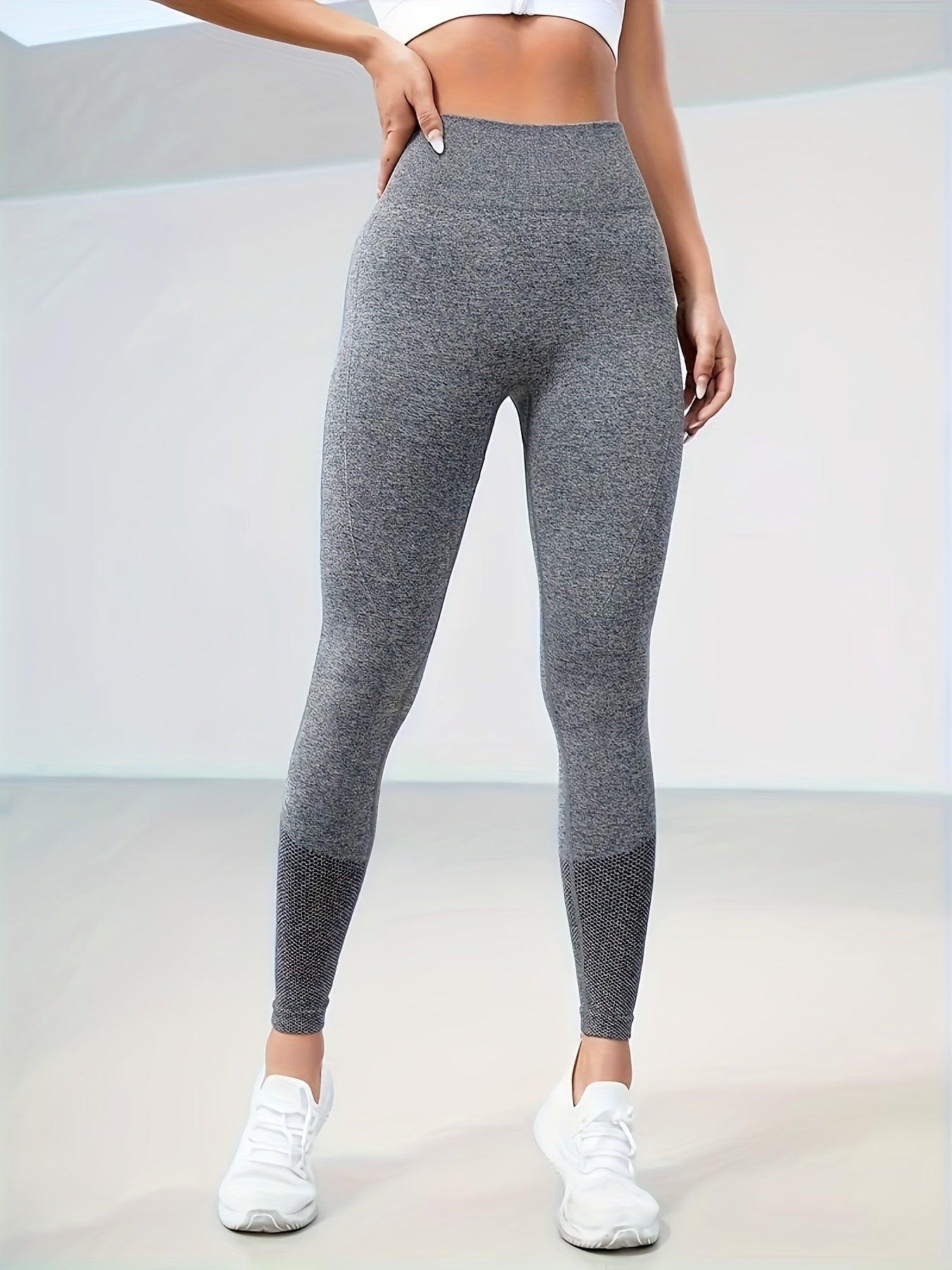 1pc Women'S High-Waist Seamless Leggings - 65% Polyamide, 25%, 10%, Quick-Dry Yoga Pants with Geometric Pattern, High-Elasticity Fabric, Waist-Cinching Design for Squat-Proof Workouts, All-Season Fitness & Casual Wear, Workou