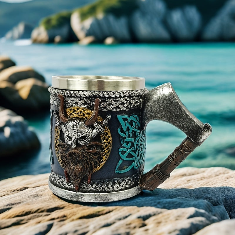 1pc Viking Axe Design 15.2oz Stainless Steel Beer Mug - Insulated, Reusable, Hand Wash Only - Multipurpose Coffee Cup for Christmas, Halloween, Easter, Hanukkah, Father'S Day Gift