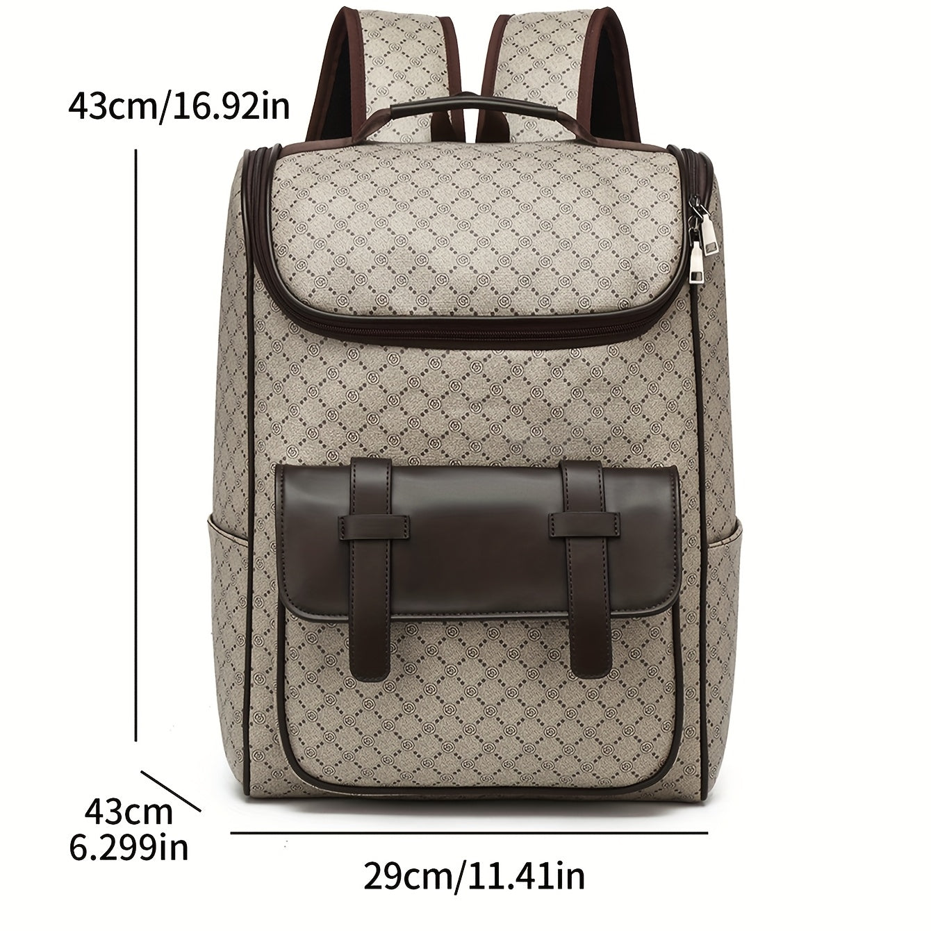LUMG Men'S Casual Large Capacity Laptop Backpack - Brown & Beige Check Pattern, Durable, Multiple Compartments with Zipper Pockets, Ideal for Commuting, Travel, and Everyday Use, Everyday Backpack|Casual Style Backpack|Functi
