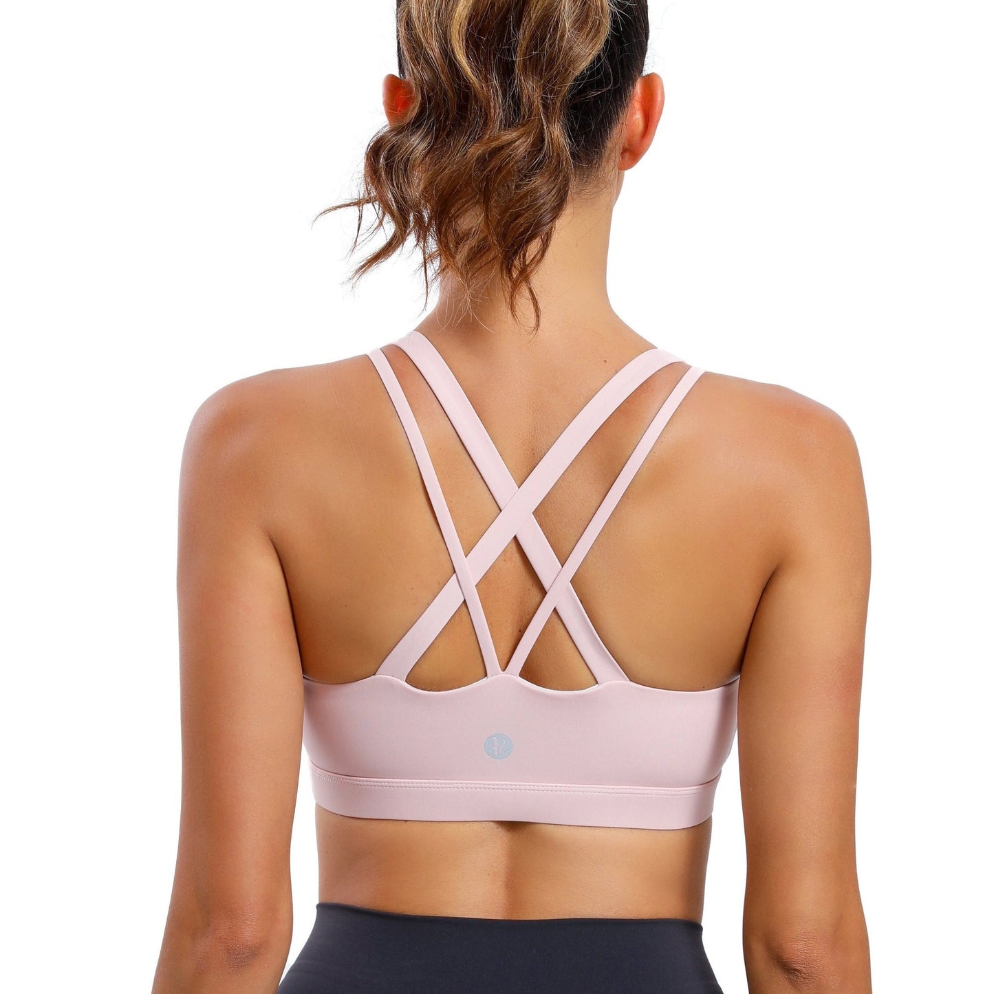 LEOQ Women's Slim Fit Yoga Sports Bra - Elegant Cross-Back Design, Mint Green Nylon Spandex Blend, Removable Pads, Medium Support for Fitness & Yoga, LEOQ