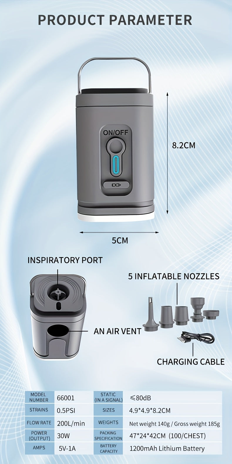 Portable 2-in-1 Cordless Electric Air Pump with Built-in LED Light - Rechargeable Lithium Battery Outdoor Camping Gear for Inflatables, Tents, and Emergency Lighting