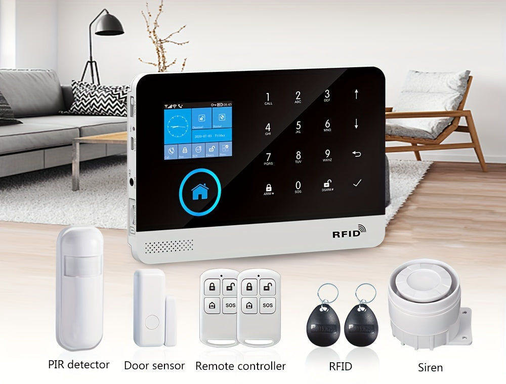 WiFi + GSM Auto-dial Smart Home Security Alarm System 433MHz LCD Display Alarm Panel Door Window Sensor PIR Motion Sensor Kit APP Remote Control Compatible With Alexa Google Home