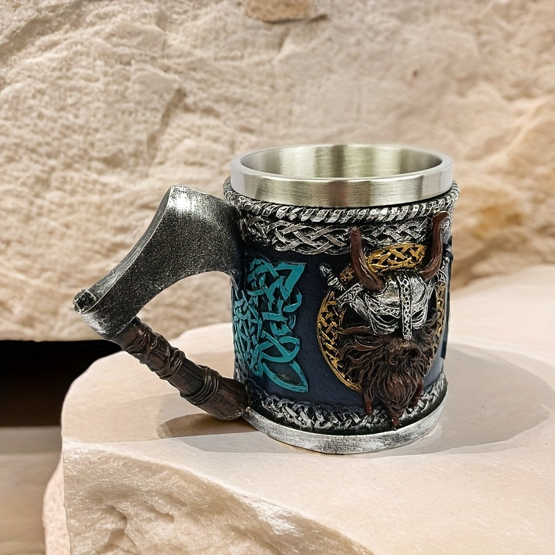1pc Viking Axe Design 15.2oz Stainless Steel Beer Mug - Insulated, Reusable, Hand Wash Only - Multipurpose Coffee Cup for Christmas, Halloween, Easter, Hanukkah, Father'S Day Gift