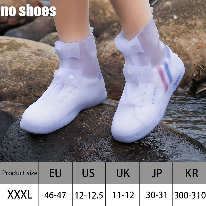 Waterproof Shoe Covers for Outdoor Work, Cycling, Skiing - Non-Slip, Durable, Soft Plastic with Adjustable Straps, White with Purple Accents, Ideal for Wet Conditions, Cycling Accessories, Sleek Design, Secure Fit Design, Wom