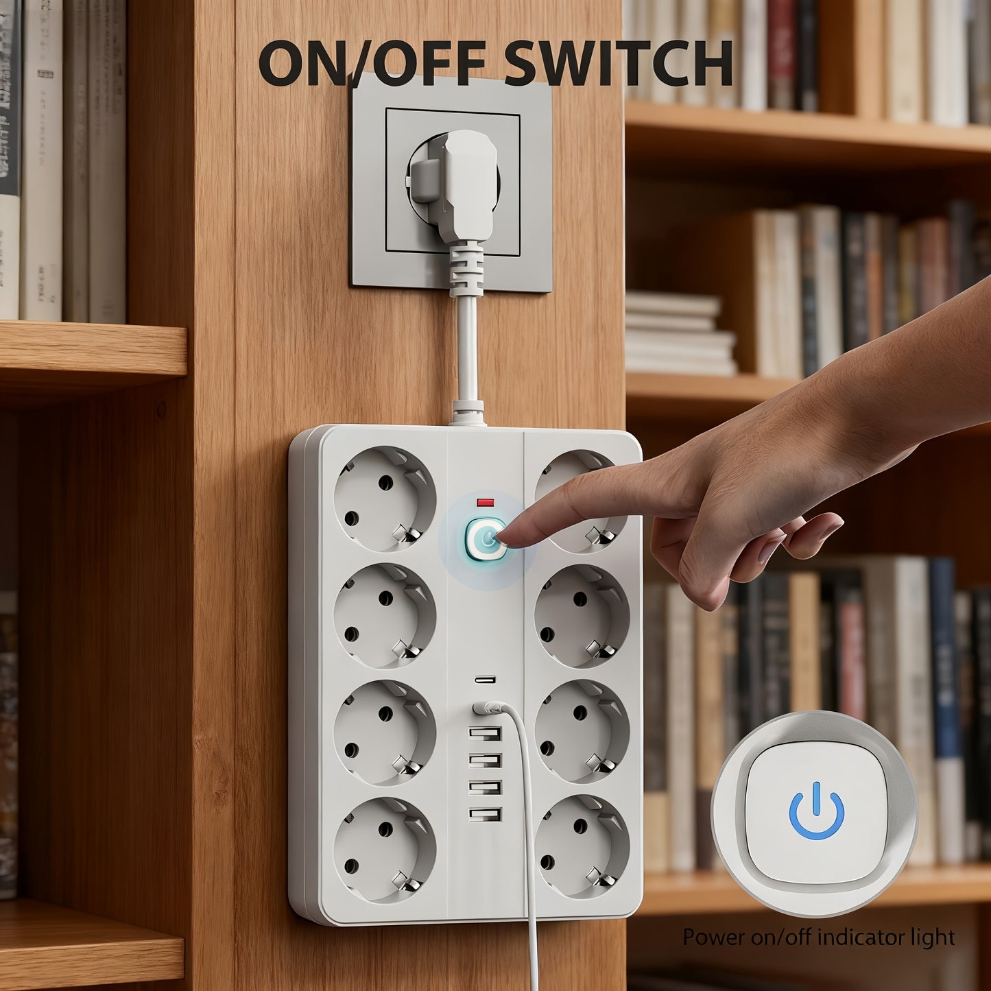 1pc 14-in-1 Surge Protector Power Strip with USB Chargers, 4 USB-A Ports & 2 USB-C Ports, 8 AC Outlets, Compact Desktop Charger Wall Mount, European Standard Plug, 220-240V, Ideal for Office, School, and Dormitory Use, Office