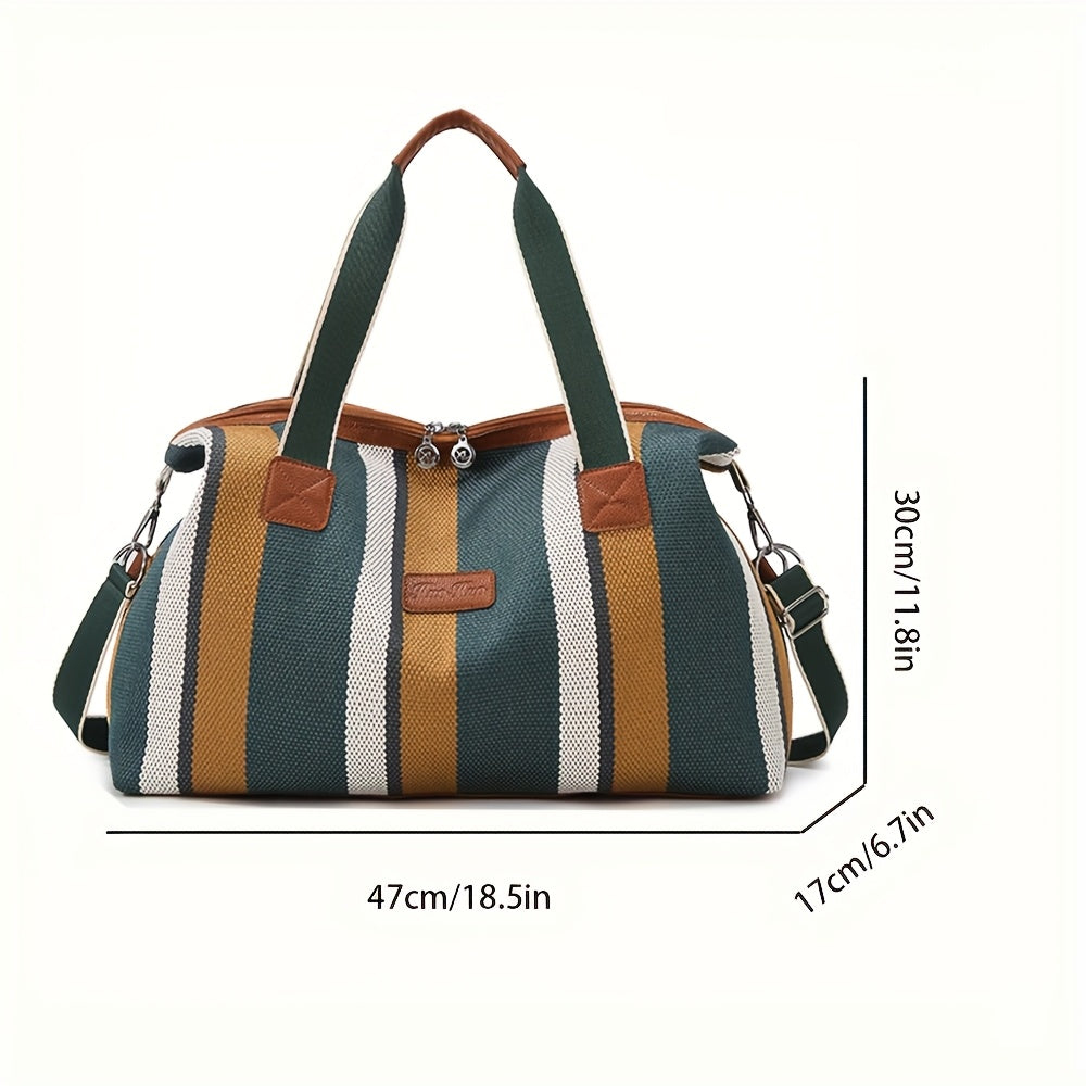 Striped Retro Short-Term Travel Bag for Women, Lightweight Handheld Luggage with Large Capacity