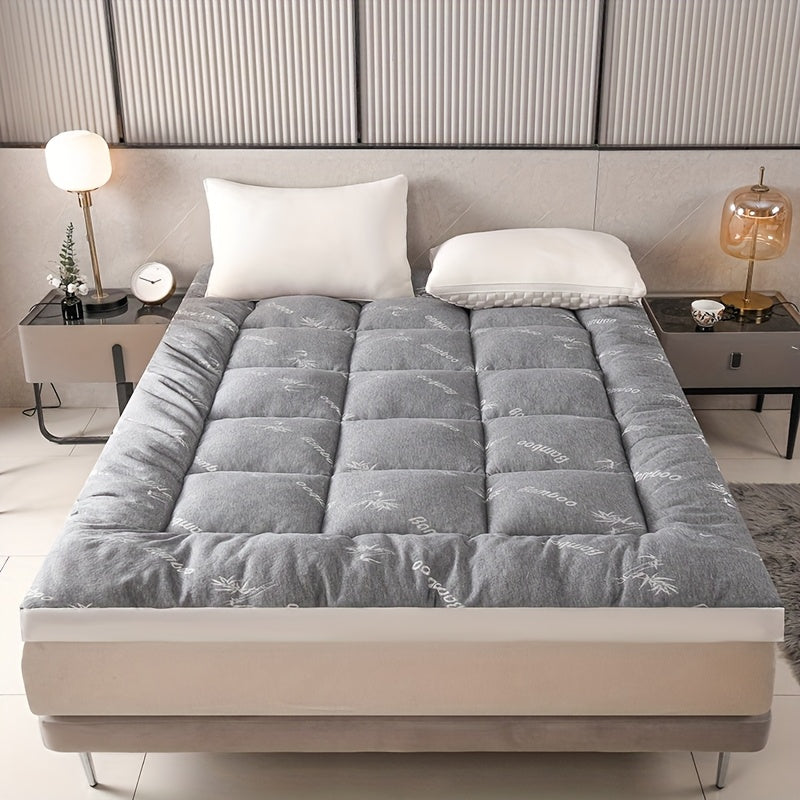 Ultra Soft King Size Mattress Topper - Bamboo Pillow Top Mattress Pad for Pressure Relief, Cooling & Breathable, Foldable Design, All-Size for Bedroom, Hotel, Dorm, Camping - Green Grey, Perfect Holiday Gift, Dorm Room Essent