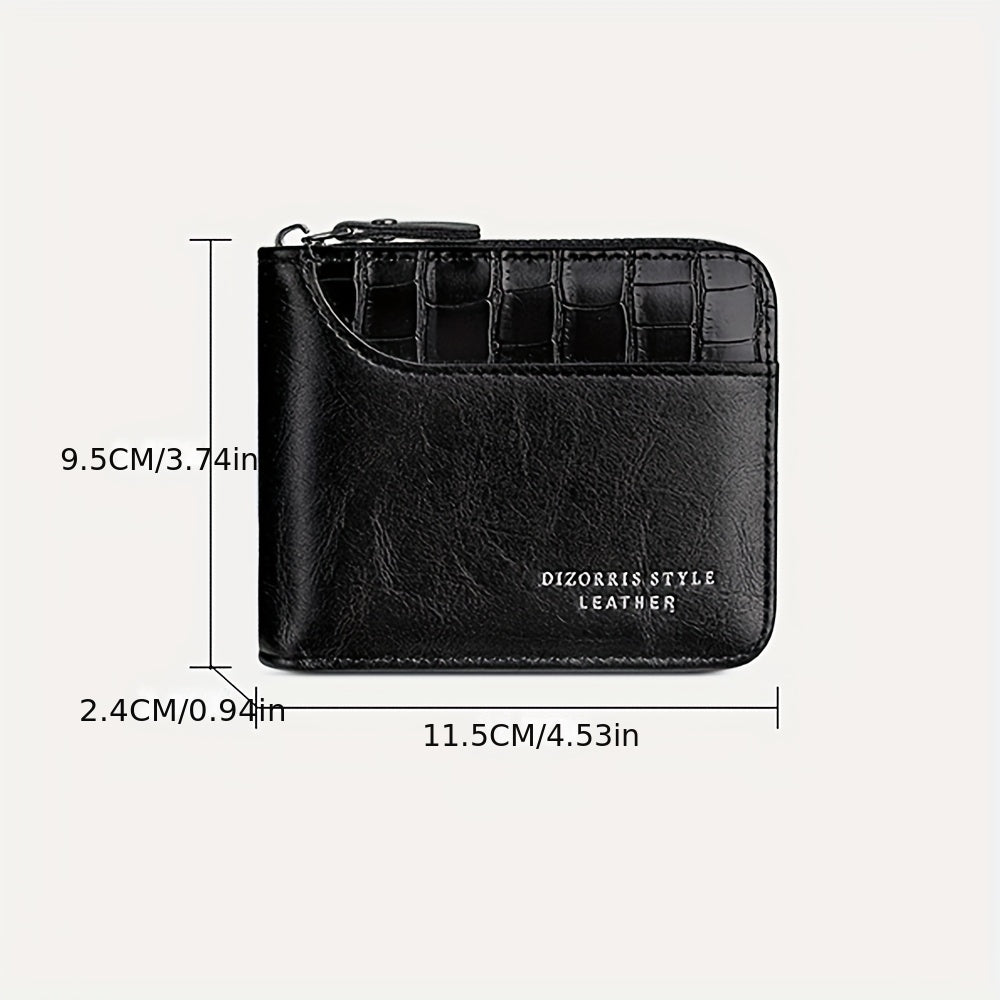 Luxury PU Leather Men's Wallet with RFID Blocking Technology, Zipper Closure & Multi-Compartment Design - Brown/Tan Crocodile Texture, Golden-Tone Hardware, Coin Pocket & Card Holder - Elegant Gift for Men, Durable Everyday W