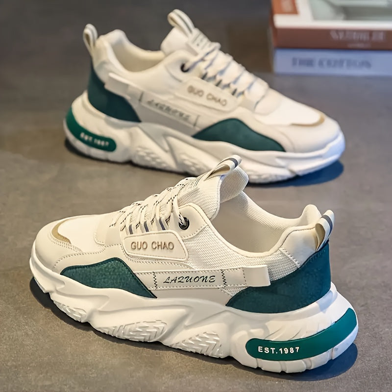 1 Pair Men's All-Season White Low-Top Sneakers - Heavy-Duty Traction PVC Sole, Lace-Up Casual Shoes for Travel, & Daily Wear - Cushioned, All-Terrain Grip (Black/White) - Versatile Outdoor & Footwear