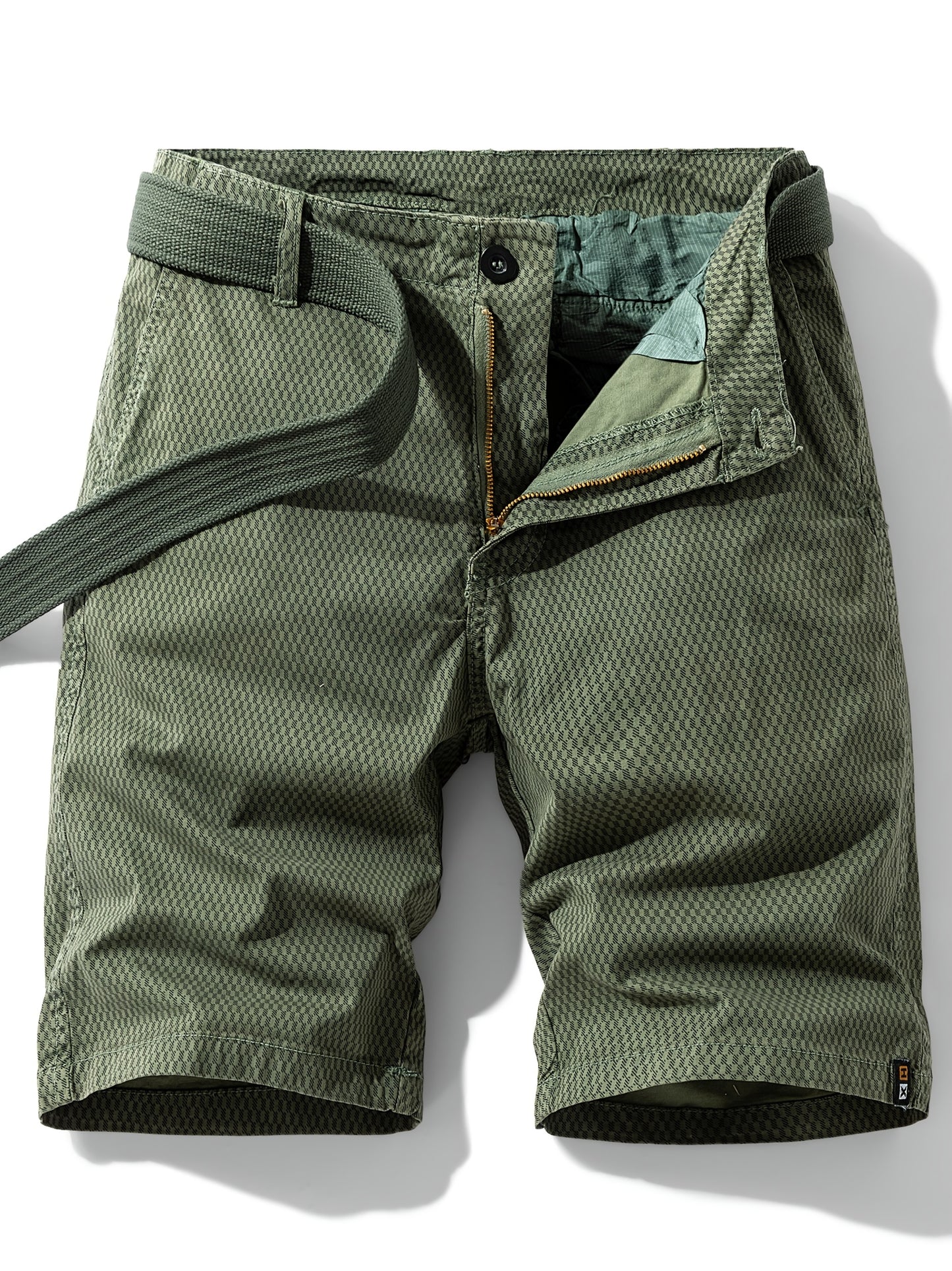 Men'S Casual Cargo Shorts with Striped Design, Elastic Waistband & Multiple Pockets - Beige/Black Regular Fit for Outdoor, Sports & Casual Attire (Belt Not Included), Outdoor Apparel, Functional Pockets, Nonelastic Fabric