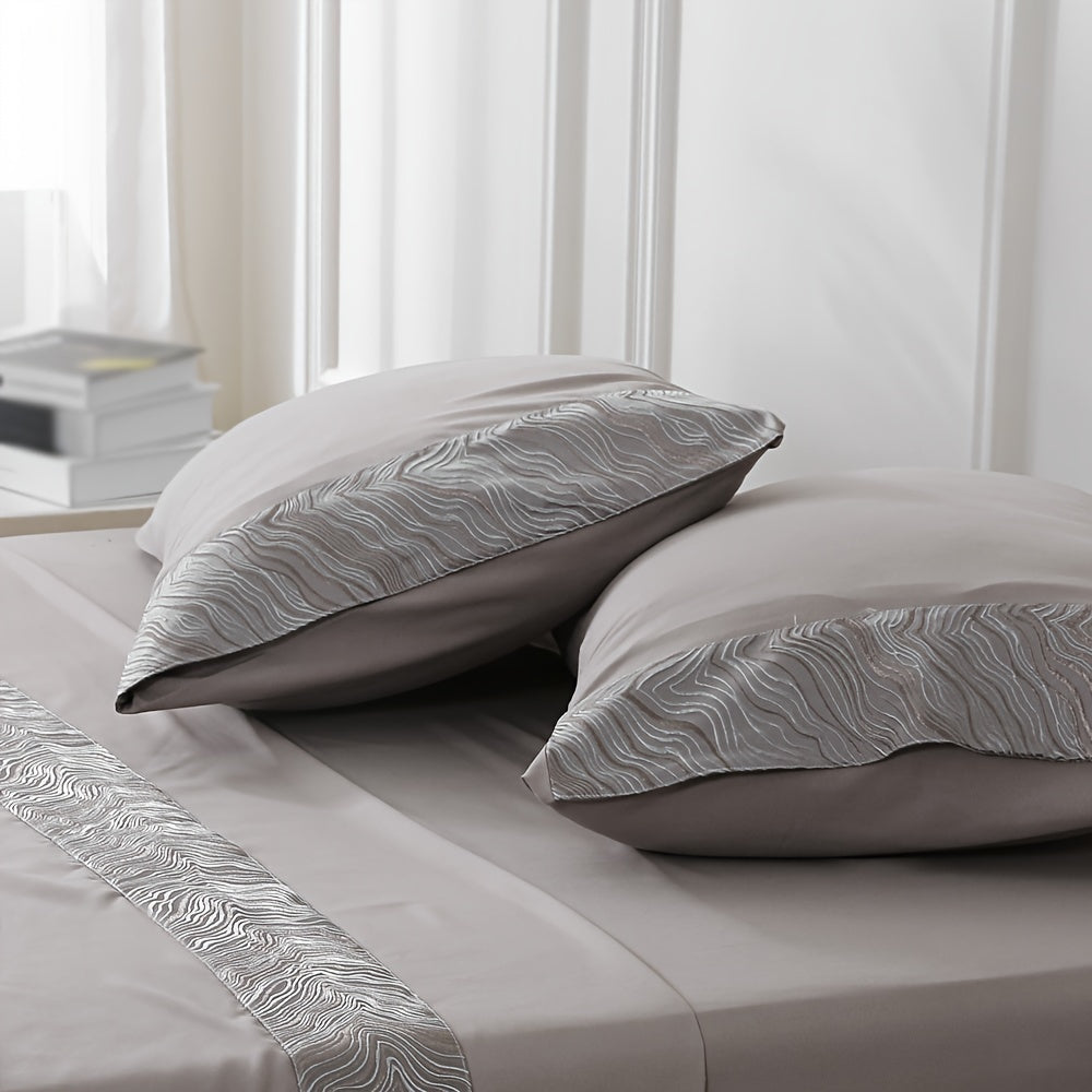 Luxury jacquard Bed Sheets Set 40.64cm deep pocket - 4pcs Bedding - Shrinkage and Fade Resistant - Easy Care 1flat+1fitted+1/2pillowcase