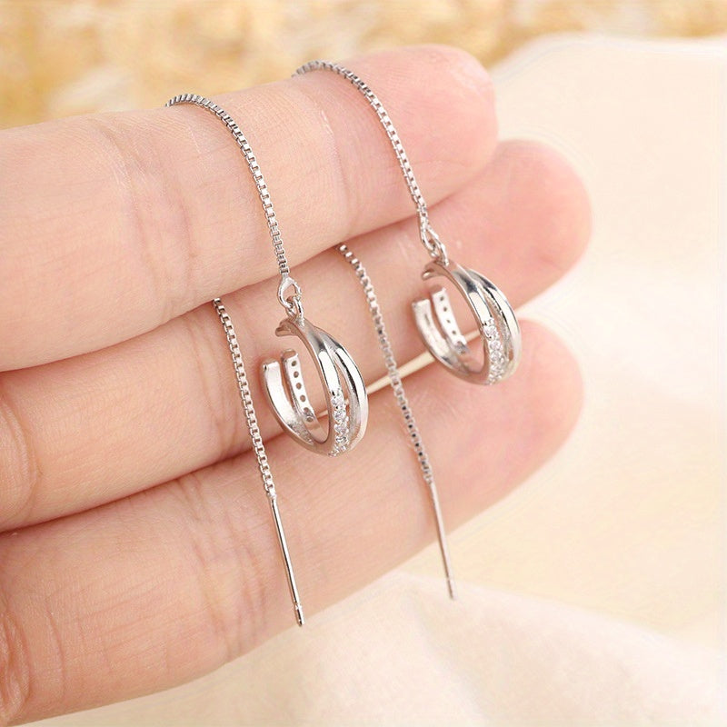 Shiny Zircon Decor Sexy Ear Cuff Threader Earrings Copper Jewelry Exquisite Female Gift Daily Casual