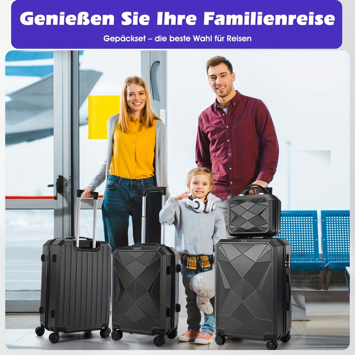 Hardshell Luggage Set Of 4pcs, With 360° Dual Spinner Wheels And Integrated Lock, Carry-on Luggage