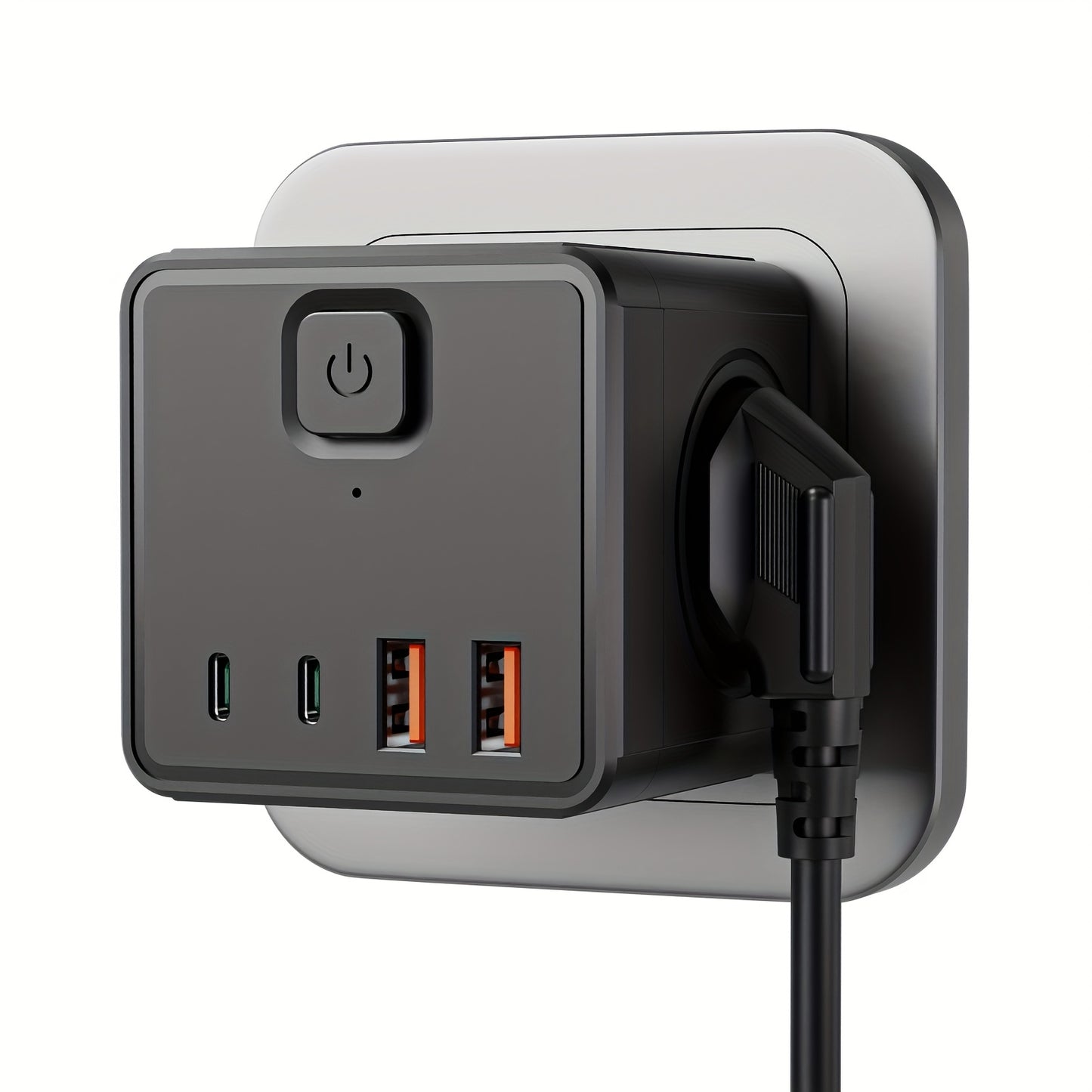 7-in-1 EU Wall Power Strip, 3 AC Outlets & 2 USB & 2 Type-C & with 1 Switch, Suitable for Home, Office, Travel, Computer, White and Black