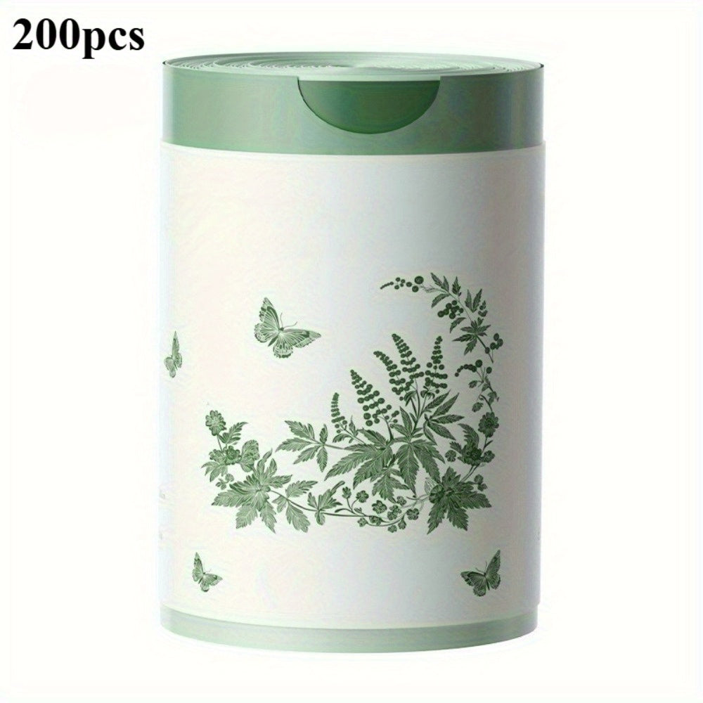 100pcs Disposable Drawstring Trash Bags with Mint and Herb Scented Floral Print - Thick Plastic, Tear-Resistant Portability for Home Kitchen Bathroom Party Use | Decorative Garbage Bag