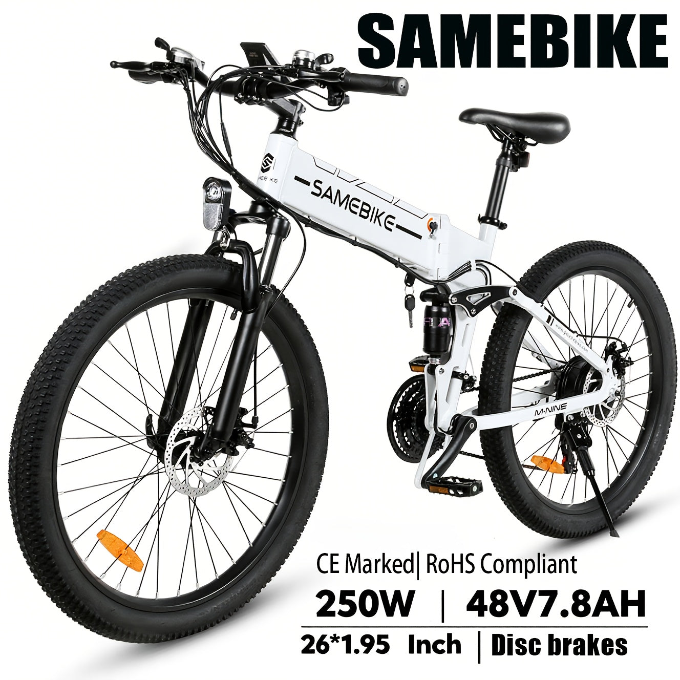 SAMEBIKE Folding Electric Bike | 26x1.95-inch Wear-resistant Tires | 48V 7.8AH Removable Battery | 250W Motor | Disc Brakes | LCD Smart Meter | 80-90km Range, Mountain Bike, Hill Miles E Bike, Folding E Bike, Electric Bike fo