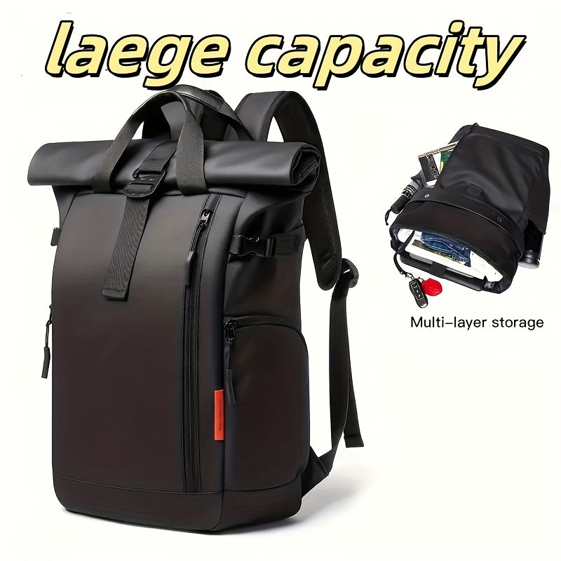 Stylish Business Backpack with Rolling Design, Men's Outdoor Commuter Bag, Casual Daypack Suitable for Outings and Leisure Travel, 15.6-inch Laptop Sleeve