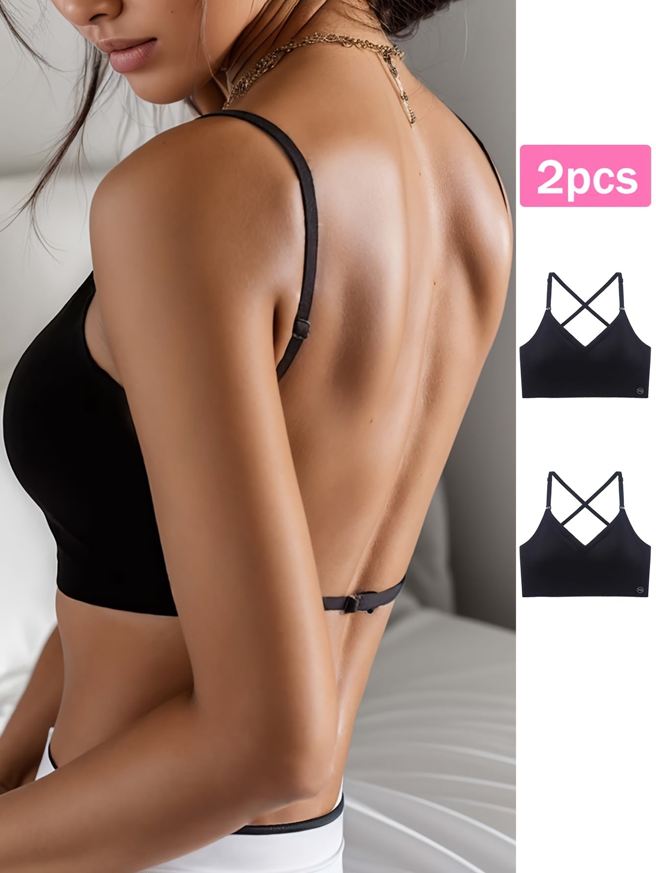 2pcs Seamless U-Backless Sports Bra Set, Breathable Comfortable Crop Top With Adjustable Straps For Yoga And Fitness