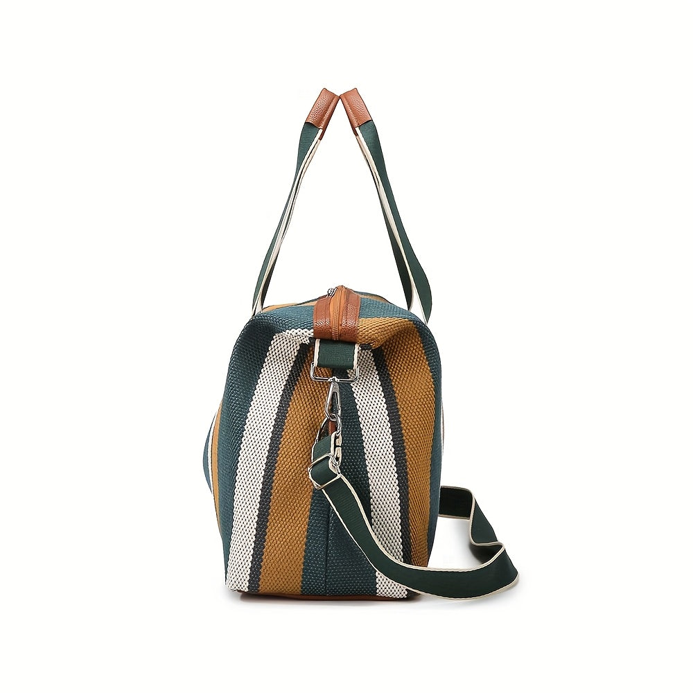 Striped Retro Short-Term Travel Bag for Women, Lightweight Handheld Luggage with Large Capacity