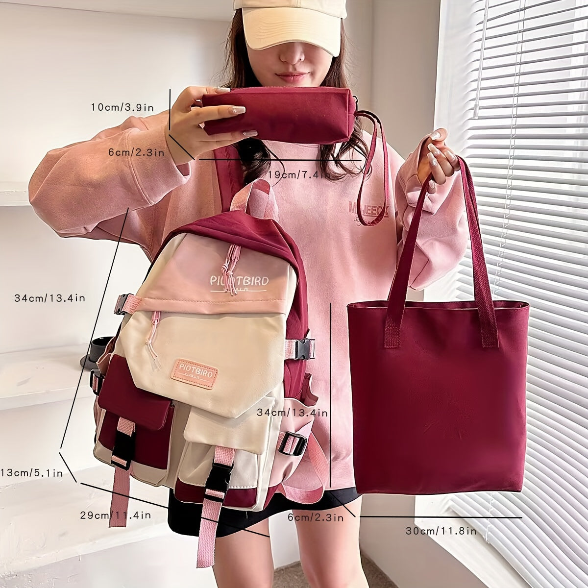 Aesthetic Color Contrast Travel Backpack, Large Capacity Flap Schoolbag, Japanese Preppy Style Bookbag For Students Back To School