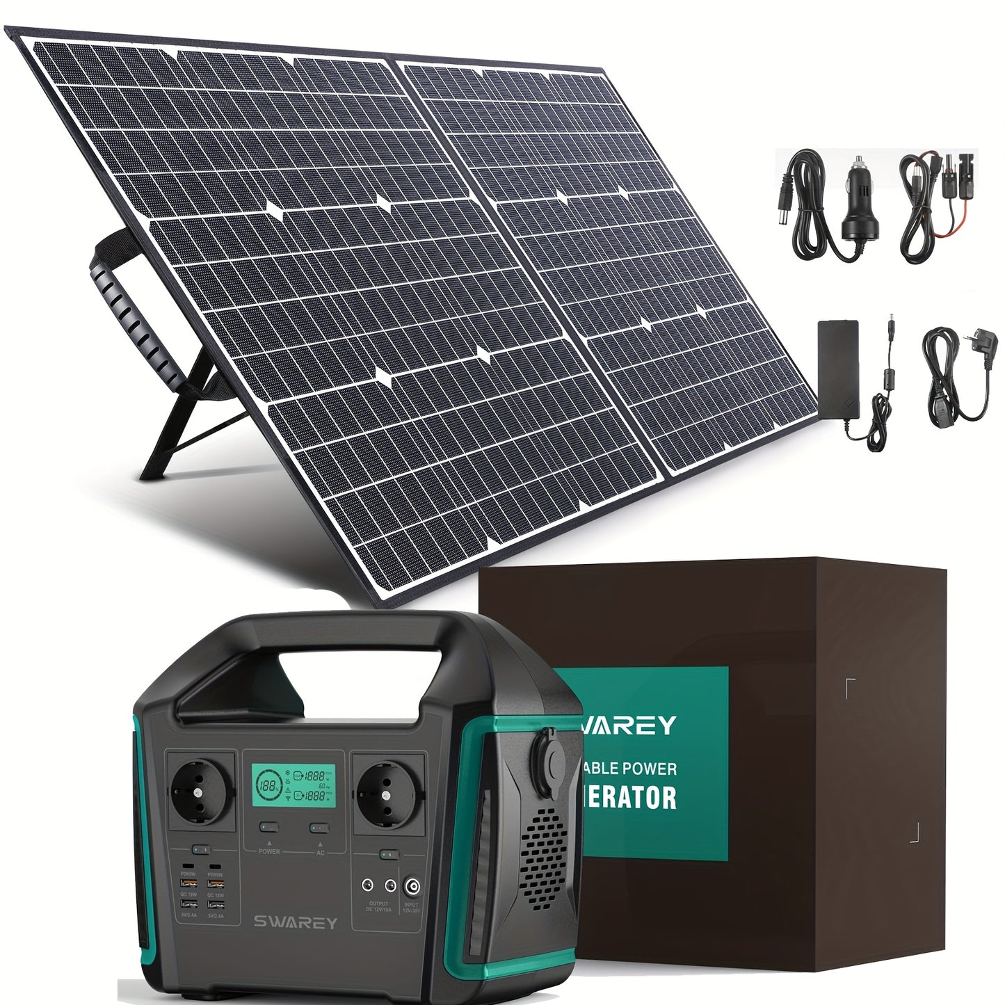 SWAREY 725.76Wh Solar Generator, Portable Power Station, 1000 W (Surge 1500 W) AC Outputs/Pure Sine Wave, Power Bank Emergency Generator, 2 X 65 W USB-C Connection, Power Generator Battery for Outdoors, Camping, Travel, Fishi