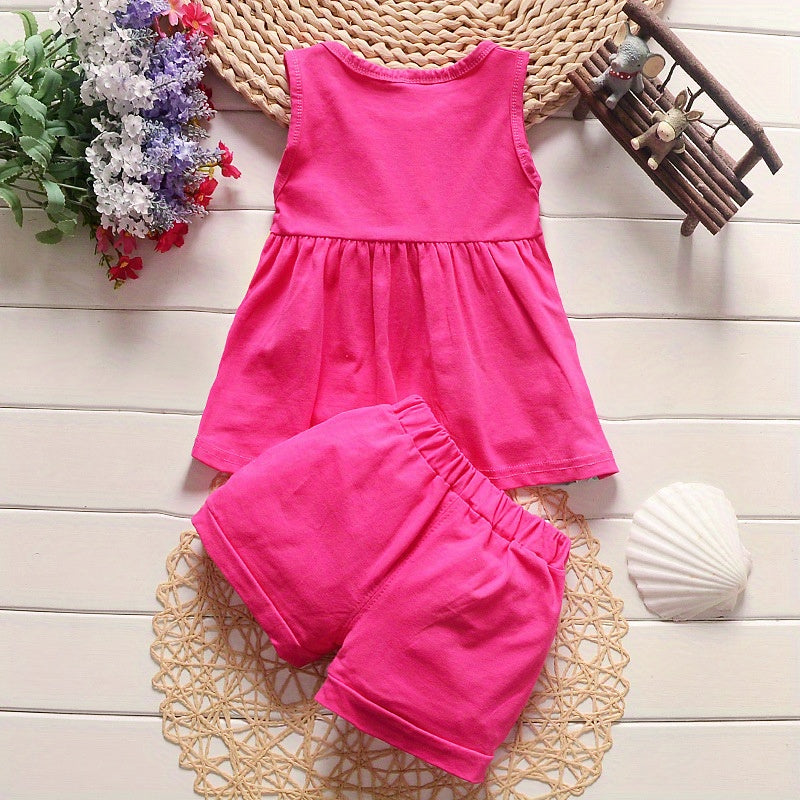 Stylish Color Block Outfit - Cute Bow Puffy Hem Vest & Pocket Shorts Two-piece Set Toddler Baby Clothes Outdoor Clothes Outdoor Suit