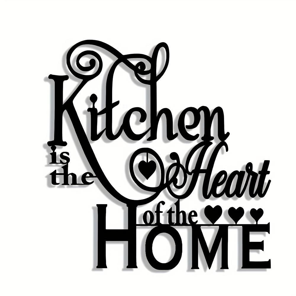 2D Flat, 1pc "Kitchen is the Heart of the Home" Metal Wall Decor - Elegant Script Kitchen Sign with Heart Accents - Durable Metal Art Plaque for Home, Cafe, Restaurant, Bar - Warming Gift for Cooks and Home Decorators, Cafe