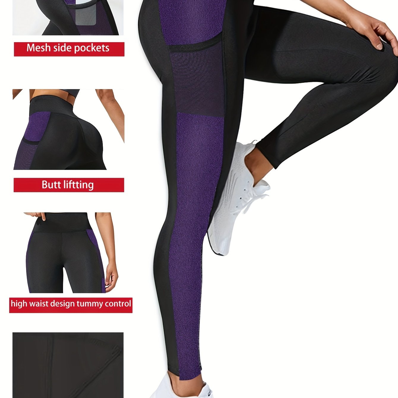 Women'S Plus Size Yoga Leggings with Side Mesh Pockets - High Waist, Stretchy & Breathable for Running, Fitness & Sports Training
