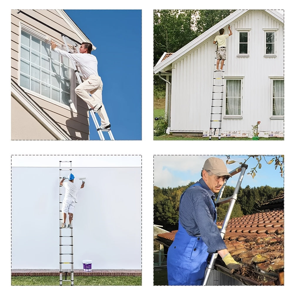 150kg Stainless Steel Ladder, 5m 4.4m 3.8m 3.2m 2.6m Telescopic Folding Ladder, Portable Safety Ladder, Suitable for Renovation And Maintenance, Garden Pruning, Orchard Picking, Warehouse Stocking, Ladder for Home, A Shape Ad