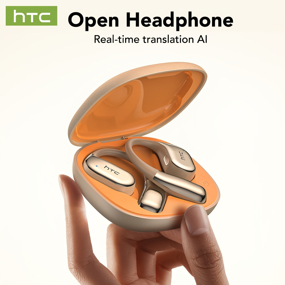 1pc HTC NE39 AI Translator Headset with Real-Time Translation in 131+ Languages, Wireless 6.0, Long-Lasting Battery, Touch Control, Gaming Mode, Compatible with PC/Phone/Tablet - Lightweight AI Translation Earbuds for Travel,